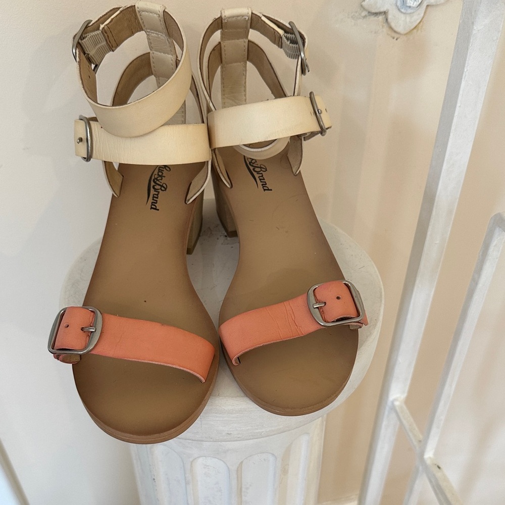 Lucky Brand Tan and Coral Sandals